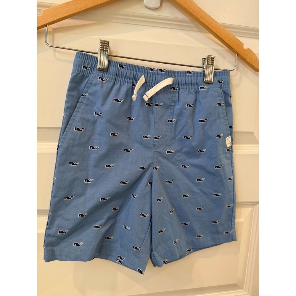 Vineyard Vines Boys Blue Whale Embroidered Chino Shorts Blue Size 7 EUC